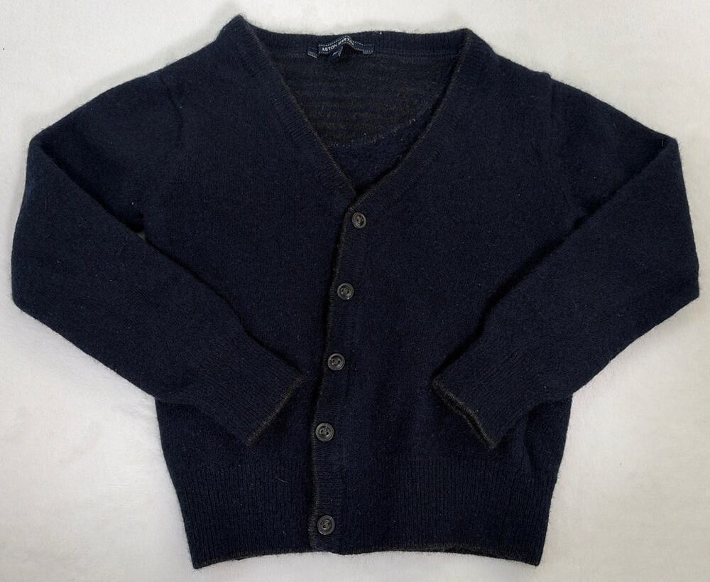 ASTON MARTIN 3y boys 5 button navy blue wool & nylon cardigan sweater FS Charity